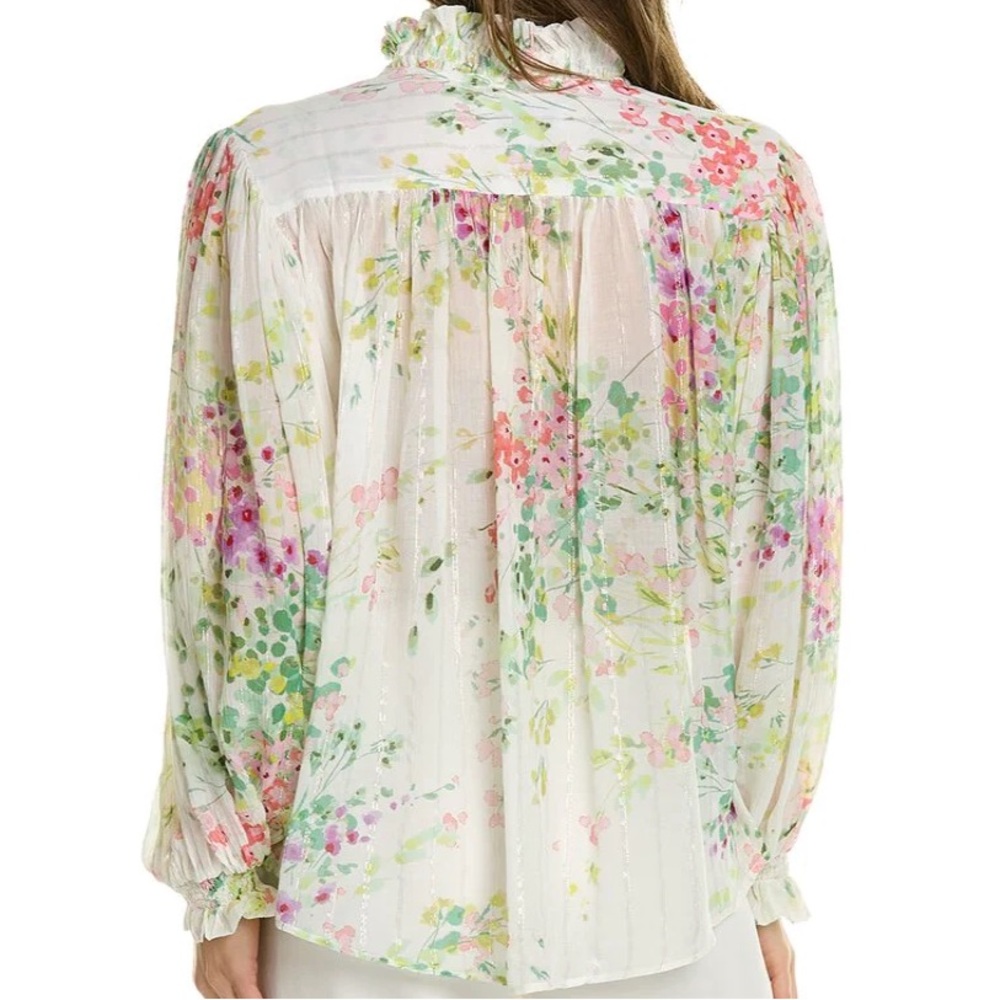 Anthropologie White Floral Tie-Front Blouse - Picture 5 of 13